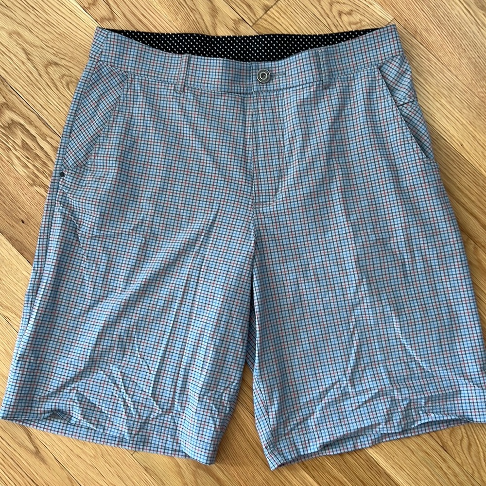 Vintage lululemon mens golf shorts grey/bill/red/royal plaid 5 pocket sz 36